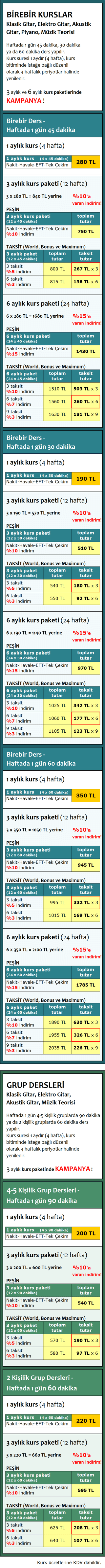 Kurs ücretleri