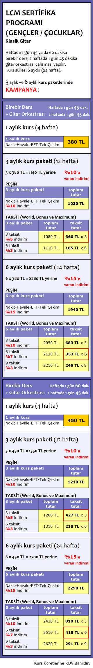Kurs ücretleri